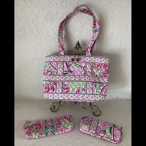 Vera Bradley Pinwheel Pink Bag, Pouch & Sleeve